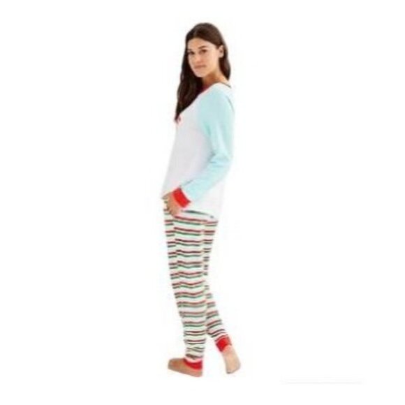 Cuddl Duds Womens Multi Striped Sweater Knit Mama Elf Pajamas 2 Pc Sets Sz M New - Picture 10 of 11